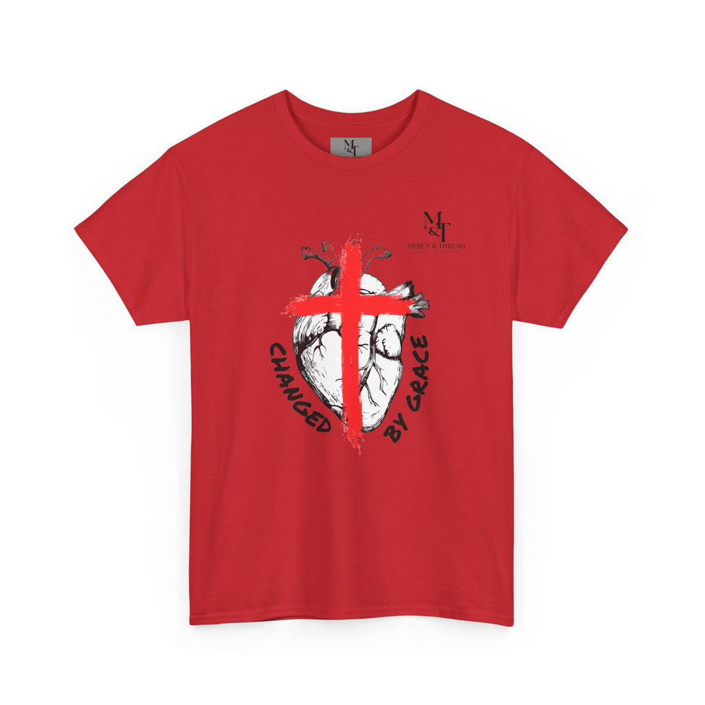 Changed by Grace Christian T-Shirt — Red Cross Faith Tee