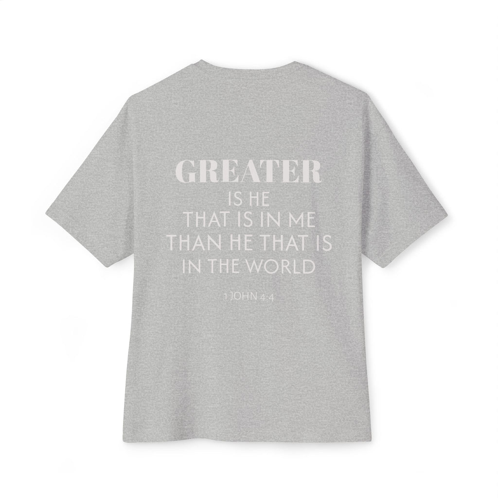 Greater is He Tee — Oversized Boxy T-Shirt (M&T Logo)
