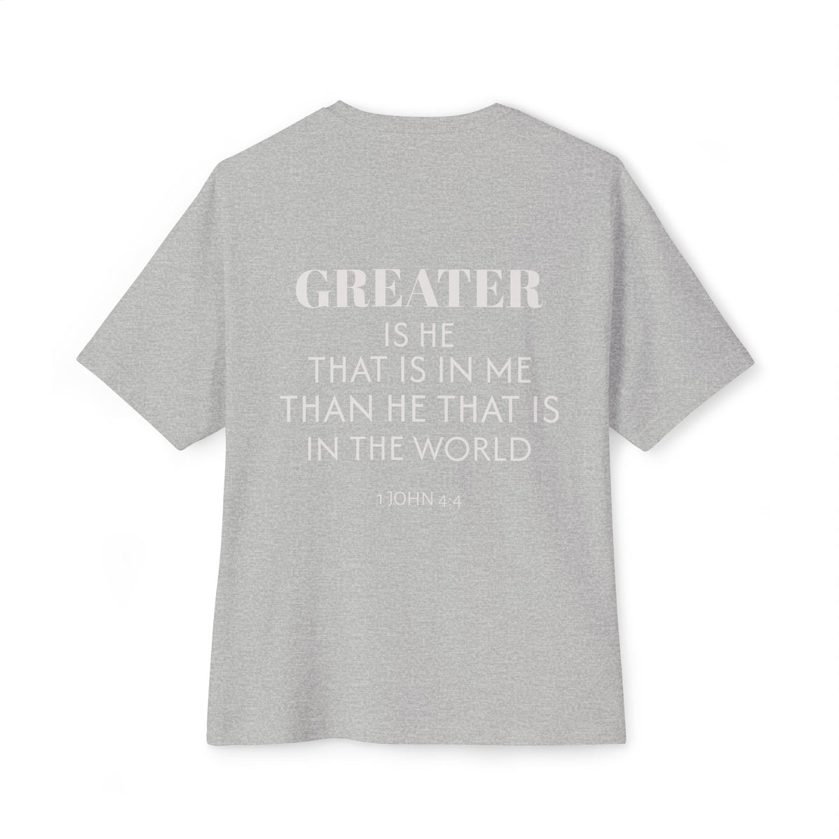 Greater is He Tee — Oversized Boxy T-Shirt (M&T Logo)