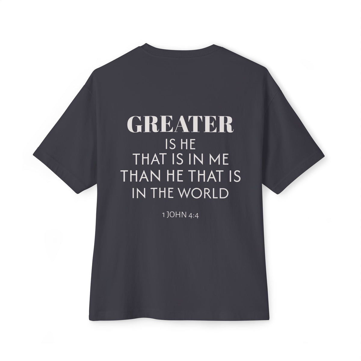 Greater is He Tee — Oversized Boxy T-Shirt (M&T Logo)