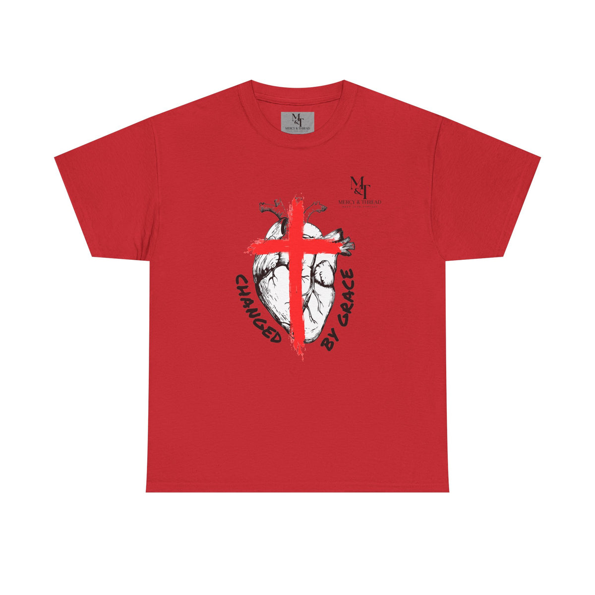 Changed by Grace Christian T-Shirt — Red Cross Faith Tee