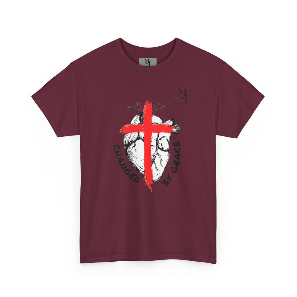 Changed by Grace Christian T-Shirt — Red Cross Faith Tee