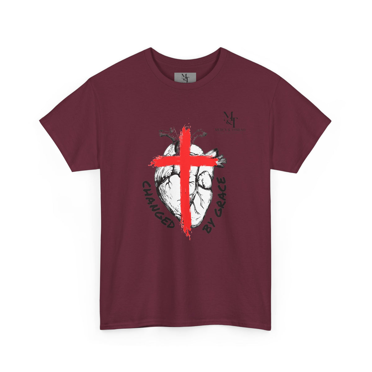 Changed by Grace Christian T-Shirt — Red Cross Faith Tee