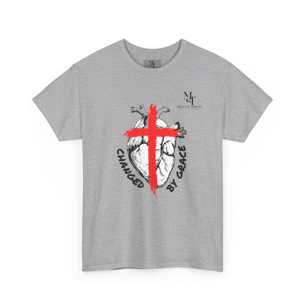 Changed by Grace Christian T-Shirt — Red Cross Faith Tee