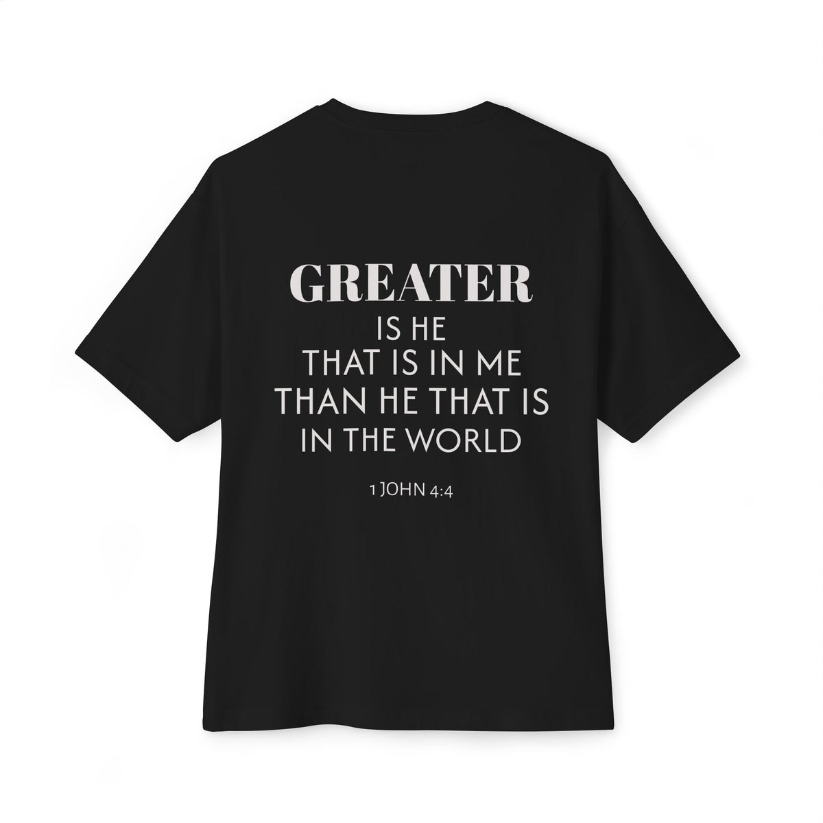 Greater is He Tee — Oversized Boxy T-Shirt (M&T Logo)