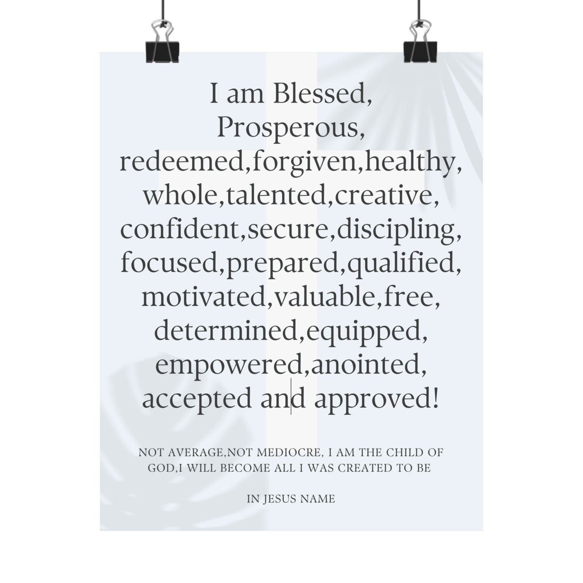 Affirmation Poster — "I Am Blessed" Inspirational Matte Vertical Poster