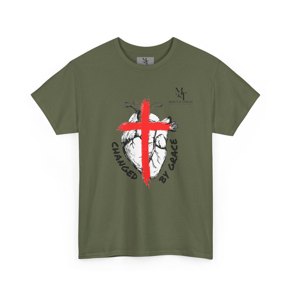 Changed by Grace Christian T-Shirt — Red Cross Faith Tee